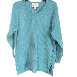 Express Women’s Tricot Sweater Size Large 100% Acrylic V-Neck Ribbed Hong Kong
